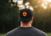 An image of the back of a man's head wearing a black baseball hat with a kenyon logo
