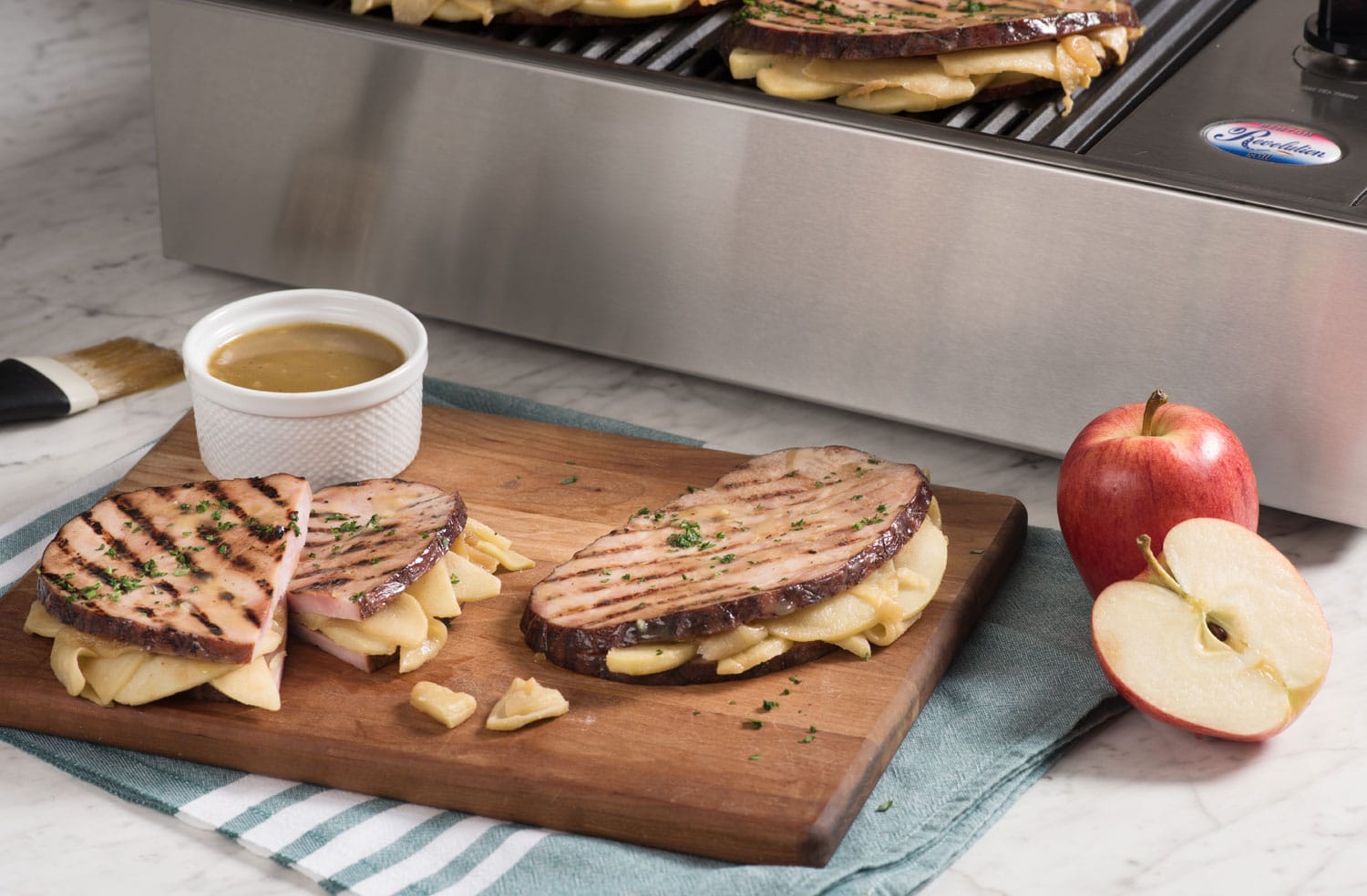 AppleStuffed Grilled Ham Steaks with Honey Bourbon Glaze Kenyon