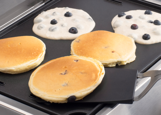 pancakes on a flattop griddle